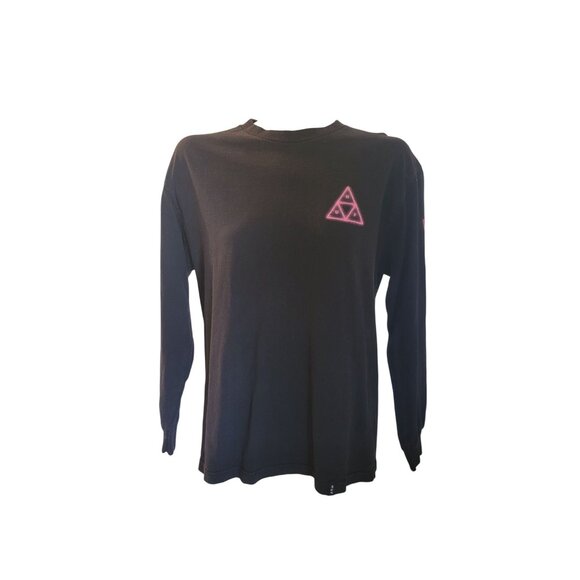 Huf Worldwide Long Sleeve Black‎ Tee Pink Graphics triangles Y2K Retro - Picture 2 of 7